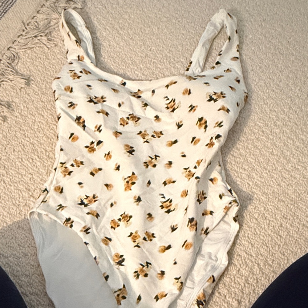 J. Crew White Swimsuit with Yellow Floral Print